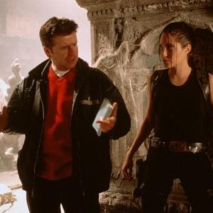 Angelina Jolie and Simon West in Lara Croft Tomb Raider 2001