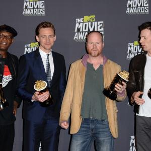 Samuel L Jackson Chris Evans Joss Whedon and Tom Hiddleston at event of 2013 MTV Movie Awards 2013