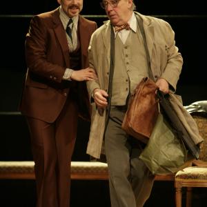 Lewis D. Wheeler as Briggs and Max Wright as Spooner in Harold Pinter's NO MAN'S LAND at the American Repertory Theater.