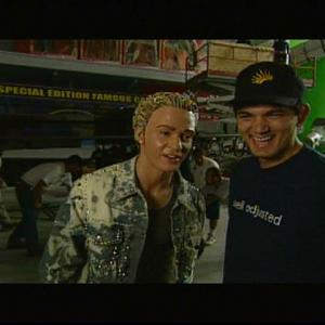 Justin Timberlake and Stunt Coordinator TJ White on set of NSync video