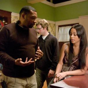 Director  Writer Preston Whitmore with Lauren London on the set of This Christmas