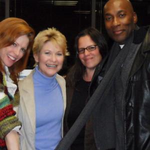 Carlton with Dee Wallace Leslie Stevens and Jolene Adams taking a break from filming THE BOARDER