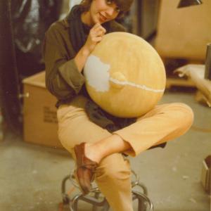 Diana Williams Hamann seaming one of the StayPuft hats Ghostbusters
