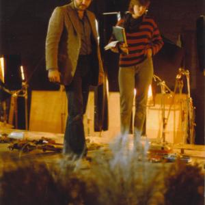 John Bruno, Diana (Williams) Hamann on the Stay-Puft street miniature set. Ghostbusters. Boss Films, Culver City, CA.