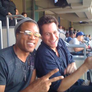 Raymond T Williams and Ioan Gruffudd at a Dodger game Los Angeles