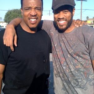 Russell Hornsby and Raymond TWilliams on set of Lincoln Heights