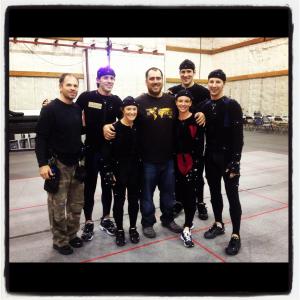 My stunt team and actors from an upcoming video game that I stunt coordinated. From L-R: Marque Ohmes, Jefferson Cox, Luci Romberg, Me, Meegan Godfrey, Travis Willingham, Colin Follenweider
