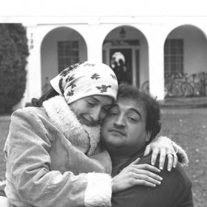 Katherine and John Belushi on the set of Animal House 1977