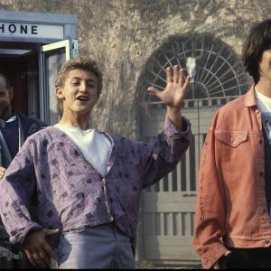 Still of Keanu Reeves, George Carlin and Alex Winter in Bill & Ted's Excellent Adventure (1989)