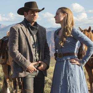 Still of James Marsden and Evan Rachel Wood in Westworld (2016)