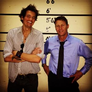 Jesse Woodrow and Brian Krause on the set of UPLOADED