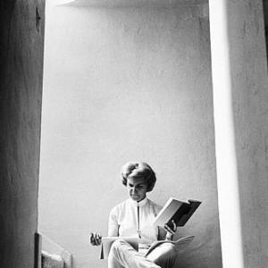 Joanne Woodward studying her lines at home in Beverly Hills, CA, 1958.
