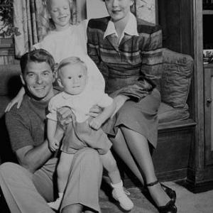 Ronald Reagan at home with first wife Jane Wyman and their two children C. 1946