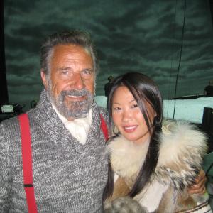 Diane Yang shooting Dos Equis commercial with The Most Interesting Man