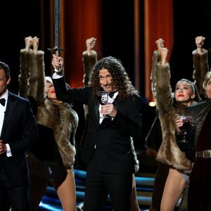 Weird Al Yankovic Seth Meyers and Andy Samberg at event of The 66th Primetime Emmy Awards 2014