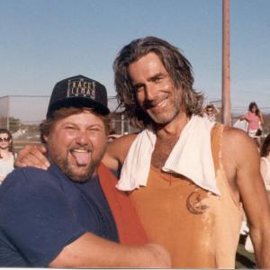 John William Young and Sam Elliot at a charity softball game for Childrens Hospital while on location for the film ROAD HOUSE