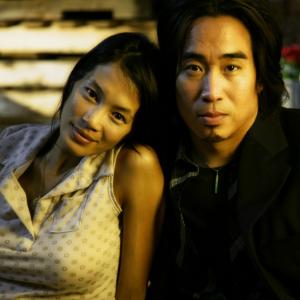 Ron Yuan with Eugenia Yuan in between takes on the set of 