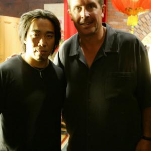 Ron Yuan w Exec Producer Dan Marino on the set of The Shanghai Hotel
