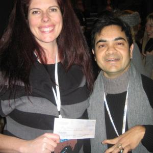 Hammad Zaidi with Gia Milani the first winner of Script Accessible which is the screenwriting contest Hammad created for writers with disabilities and nondisabled writers who write about about disabled lead characters