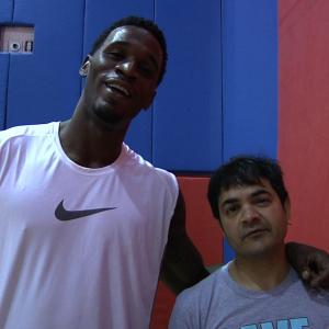 Hammad Zaidi and NBA standout Kareem Rush right before they played a game of one on one basketball Scene is from Hammads film Limping on Cloud Nine which is a multiyear production and is still ongoing