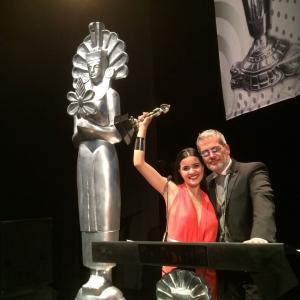Awards - Diosas de Plata - Best Supporting Actress, for 'DESEO': Paulina Gaitan, with director Antonio Zavala Kugler
