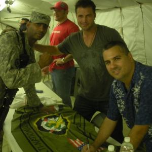 Daniel Zirilli (right) at meet and greet with US Troops at Camp Victory, Iraq, on 8 location tour screening Circle Of Pain (2010)