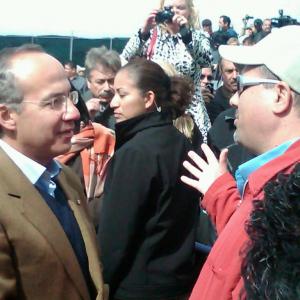 The President of Mexico Felipe Calderon with American director Daniel Zirillidiscussing new tax incentives for filming in Mexico Fox Baja Studios March 9th 2010