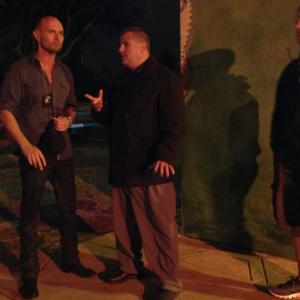 Daniel Zirilli center directing LUC GOSS with AD Evan L Robichaud on set of ROADRUN shooting at Chicano Park San Diego 2013