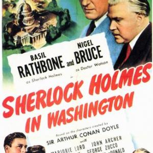 Basil Rathbone John Archer Nigel Bruce Marjorie Lord and George Zucco in Sherlock Holmes in Washington 1943