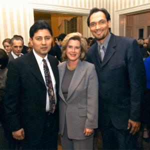 Director Carlos Avila (left), Tipper Gore (center), actor Jimmy Smits (right) at the Vice President's Residence after a National Hispanic Foundation for the Arts screening in Washington D.C..