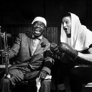 Somebody Up There Likes Me Louis Armstrong  Paul Newman on the set 1956