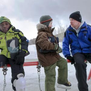Bobb'e J Thompson and Christian Martyn with Director Robert Kirbyson on the set of Snowmen, 2009