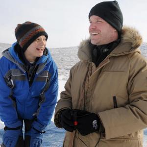 Young star Bobby Coleman and Director Robert Kirbyson on the set of Snowmen 2009