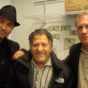 Jude S Walko John Sonny Franzese Sr and Frank D Russo in Brooklyn NYC Sonny blessed Judes script The Racketeer about the life and times of Frank Costello