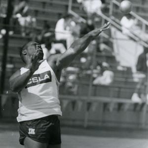Dwayne Winstead Throwing Shot Put at a Cal State, L.A. Track Meet.