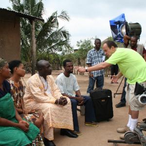 Bruno Pischiutta directing the actors of PUNCTURED HOPE on the set in Ghana Africa