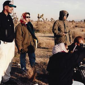 Joe Menendez L on the set of Lords of the Barrio 1996