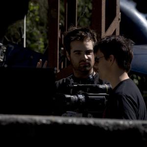 Matthew Currie Holmes with Joe Lynch on the set of Wrong Turn 2