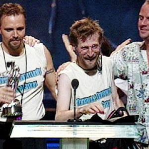 Michael Gier on stage at the MTV awards with Spike Jonze and Fatboy Slim winning a music video award