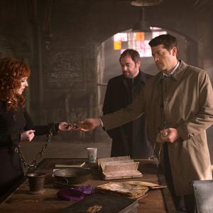 Still of Misha Collins Mark Sheppard and Ruth Connell in Supernatural 2005