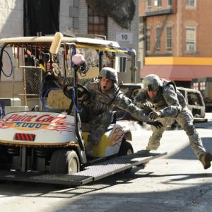 Still of Randy Parker, Geoff Stults and Parker Young in Enlisted (2014)