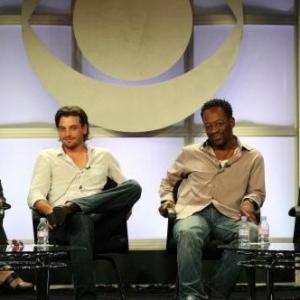 Executive producer Carol Barbee, actors Skeet Ulrich, Lennie James, and actress Ashley Scott speak for the television show 'Jericho' during the CBS portion of the Television Critics Association Press Tour