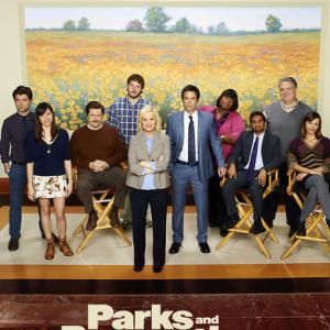 Still of Rashida Jones, Jim O'Heir, Amy Poehler, Ron Swanson, Ann Perkins, Aziz Ansari, Aubrey Plaza and Andy Dwyer in Parks and Recreation (2009)