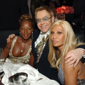 Mary J. Blige, Elton John and Donatella Versace