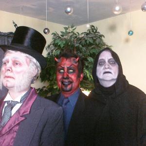 Ask Grim with Tom Konkle as Grim and Paul Hungerford as Demon Kevin and Dave Beeler and Scrooge