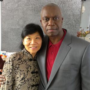 Cici Lau with Andre Baugher on the set of Brooklyn Nine Nine