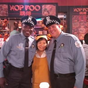 Cici Lau with Billy Gardell and Reno Wilson