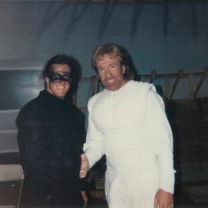Allen Rubin (Ninja, Stand-in, & Stunts) with Chuck Norris during the filming of SIDEKICKS