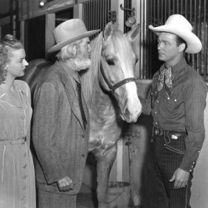 Still of Roy Rogers Dale Evans George Gabby Hayes and Trigger in My Pal Trigger 1946