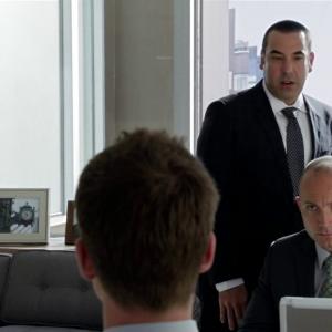 Sebastian MacLean, Rick Hoffman and Patrick J. Adams in 'Suits'